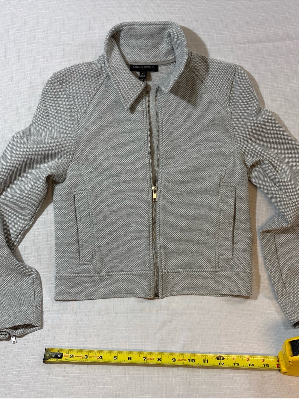 Banana Republic Light Gray Textured Zip-Up Bomber Jacket